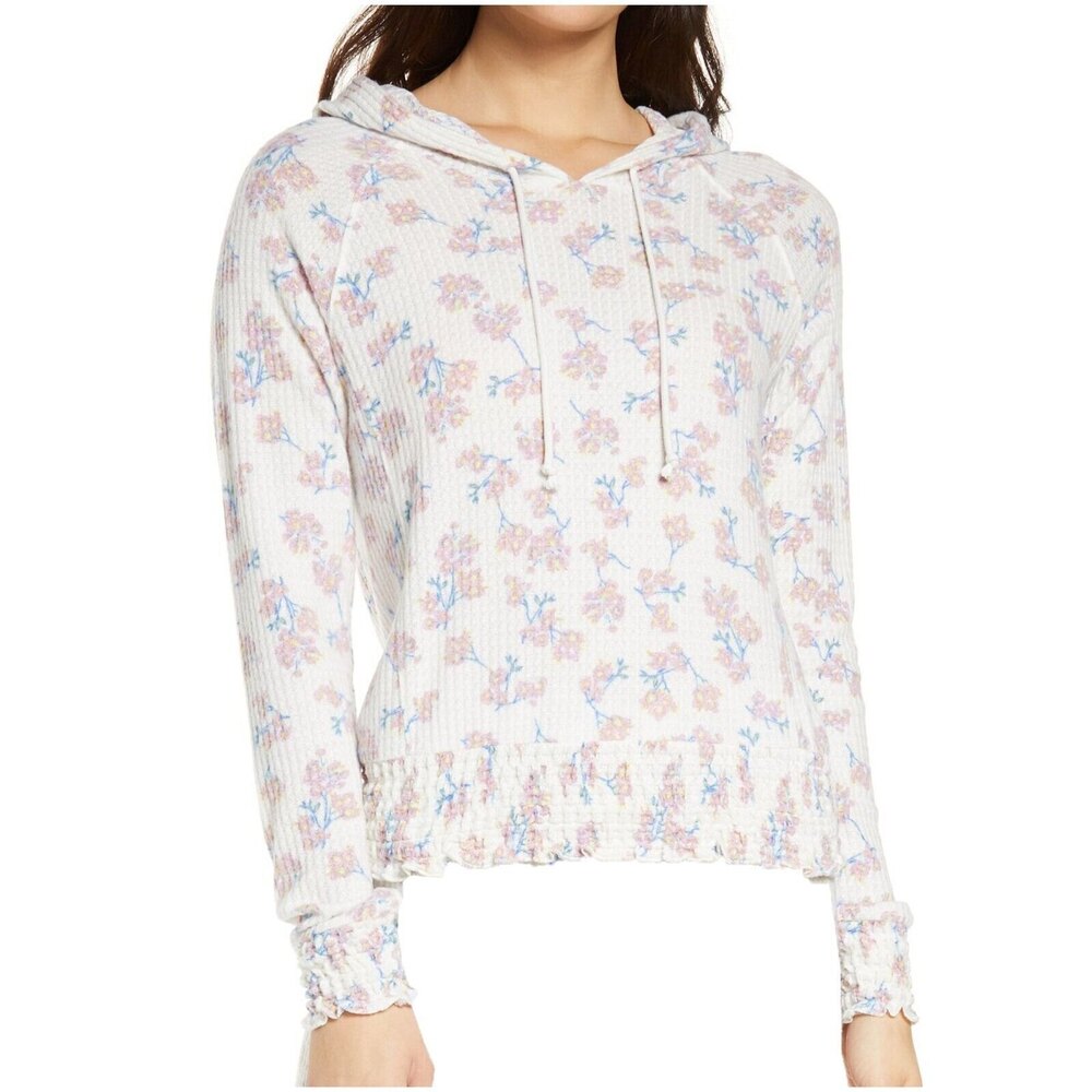 BP Thermal Hoodie Lounge Wear Sweatshirt Womens XL Ivory Ditsy Floral Print NWT